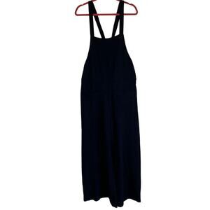 Listicle Black Gauzy Oversized Wide Leg Jumpsuit Adjustable Back Straps Cotton